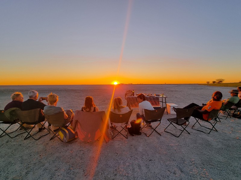 Botswana Nata pan clients and sunset9 Pa